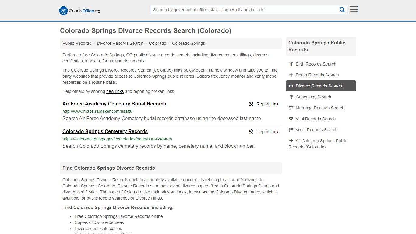 Colorado Springs Divorce Records Search (Colorado) - County Office