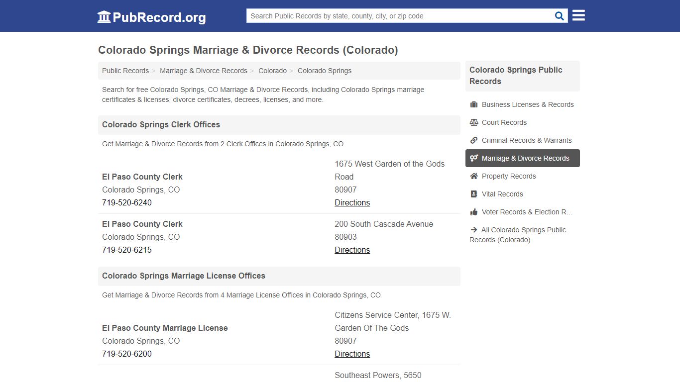 Colorado Springs Marriage & Divorce Records (Colorado)